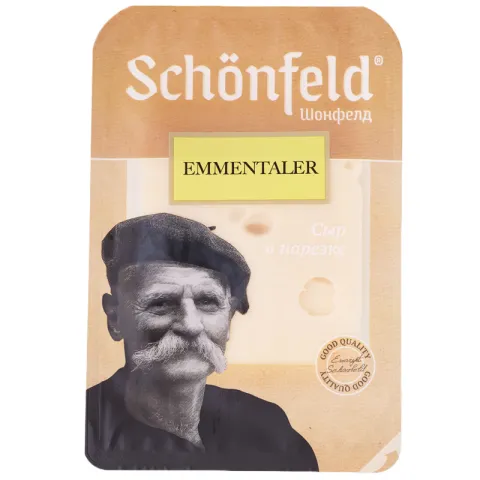 БЗМЖ Сыр Schonfeld Эмменталер 45% нарезка 125г