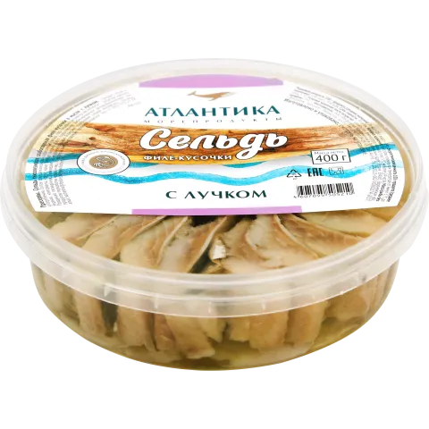 Сельдь Атлантика филе-кусочки в масле с лучком 400 г