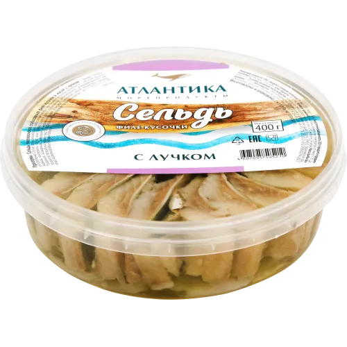Сельдь Атлантика филе-кусочки в масле с лучком 400 г