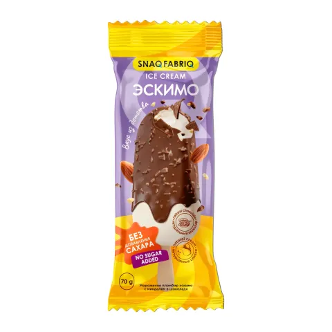 БЗМЖ Мороженое Snaq Fabriq молочное эскимо в шоколадной глазури протеиновое со вкусом пломбира с миндалем 70г
