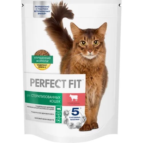 Perfect Fit Sterile сухой корм для взрослых стерилизованных кошек до 8 лет, с говядиной