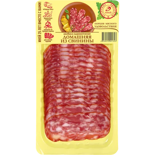 Колбаса Домашняя из свинины с/к 80г нарезка в/у Иней