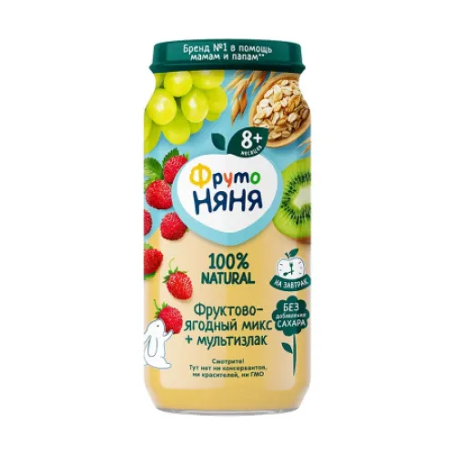 ФрутоНяня Пюре мультизлак-фруктово-ягодный микс, с 8 месяцев, 250 г