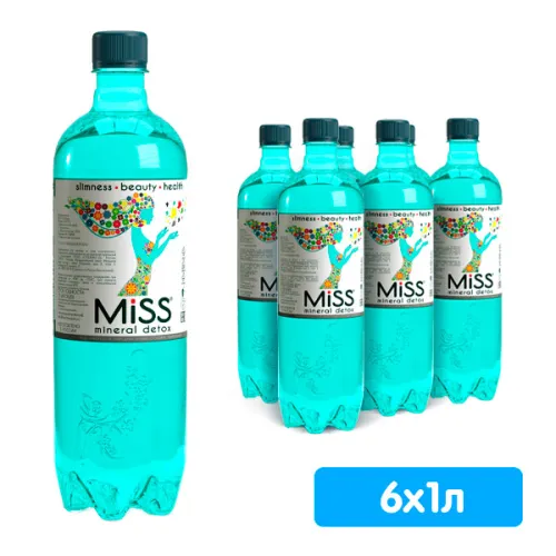 Вода Stelmas Mg+ Miss Mineral Detox 1 литр, газ, пэт, 6 шт. в уп.