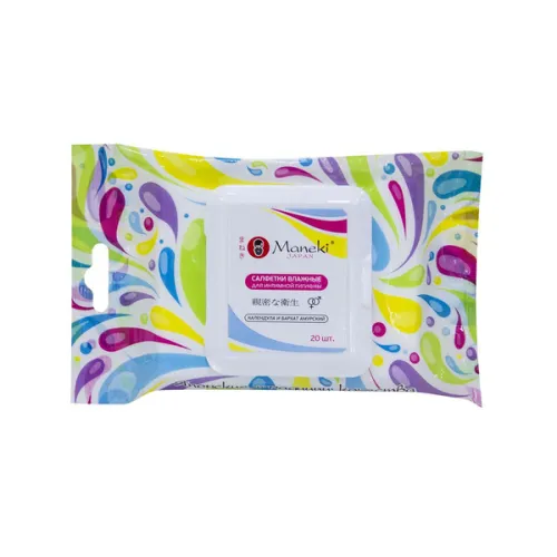 Салфетки Maneki Kaiteki влажные для интимной гигиены с календулой и бархатом амурским 20шт WT1057