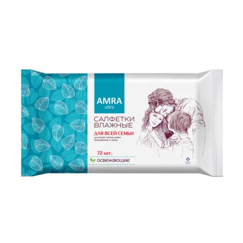 Салфетки влажные освежающие для всей семьи AMRA 72шт