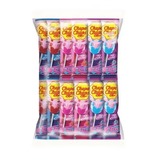 Конфеты Чупа Чупс леденец с жевательной резинкой Big Babol с начинкой 432г (12г x 36 шт) x 24 пакетика (Кола, Клубника, Черника)