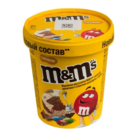 БЗМЖ Мороженое двухслойное M&amp;M арахисовое и сливочное шоколадное 450мл