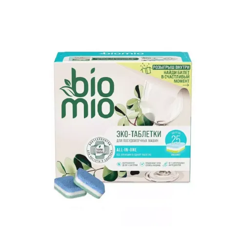 Таблетки для посудомоечной машины BioMio All-in-One эвкалипт, 16г х 25 шт
