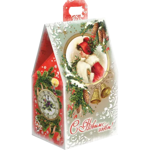 Новогодний подарок Домик с часами 200г