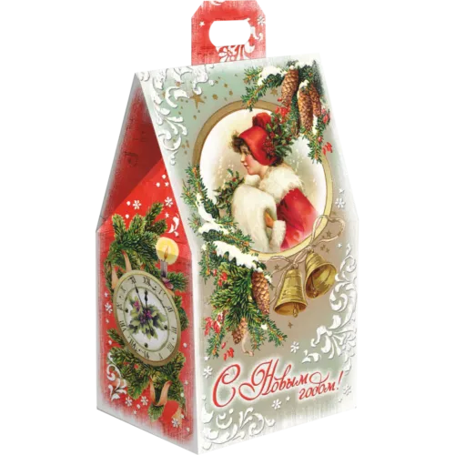 Новогодний подарок Домик с часами 200г