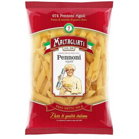 Макароны перья Maltagliati Pennoni Rigati №074 рифленые, 450г