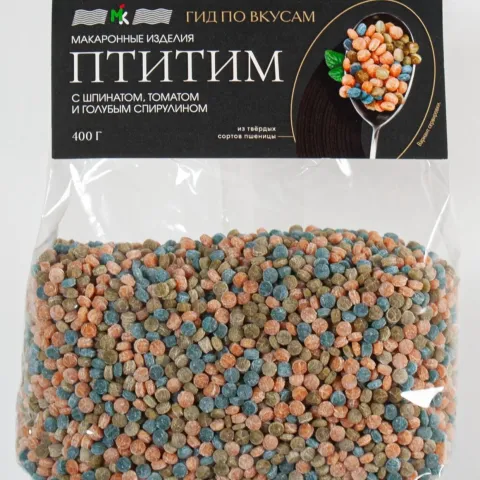 Макароны Птитим со шпинатом, томатом и голубой спирулиной 400г 