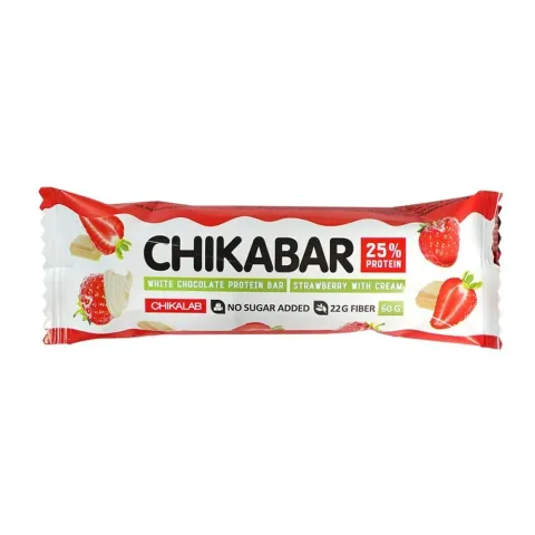 Батончик Chikalab Клубника со сливками протеиновый б/с 60г