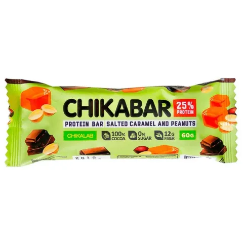 Батончик CHIKALAB глазированный с начинкой Соленая карамель и арахис 60г