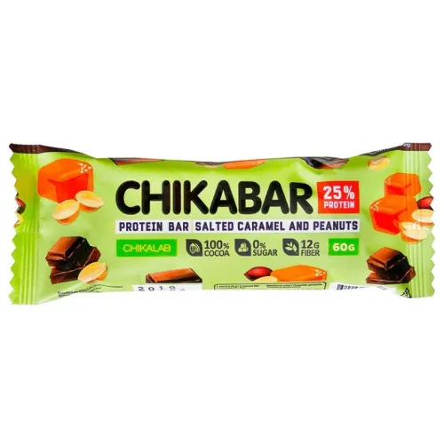 Батончик CHIKALAB глазированный с начинкой Соленая карамель и арахис 60г