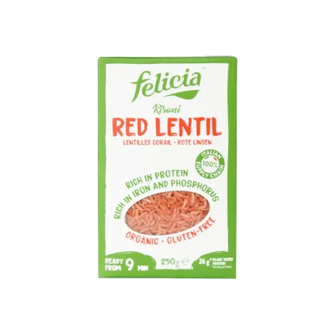 Макаронные изделия Felicia Bio Ризони из красной чечевицы без глютена без глютена 250г