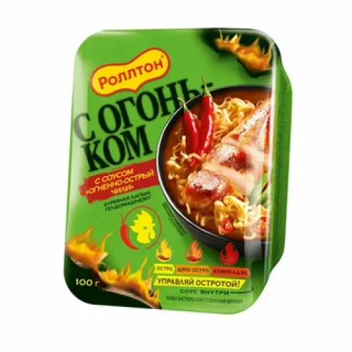 Лапша Роллтон по- дом с курицей с соуссом Огненно 100гр конт