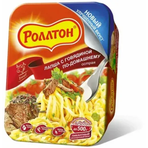 Лапша Роллтон По-домашнему с говядиной острая 90г лоток