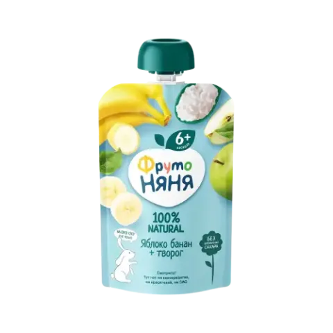 Пюре ФрутоНяня яблочно-банановое с творогом 90 г