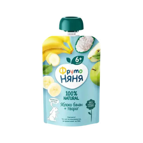 Пюре ФрутоНяня яблочно-банановое с творогом 90 г
