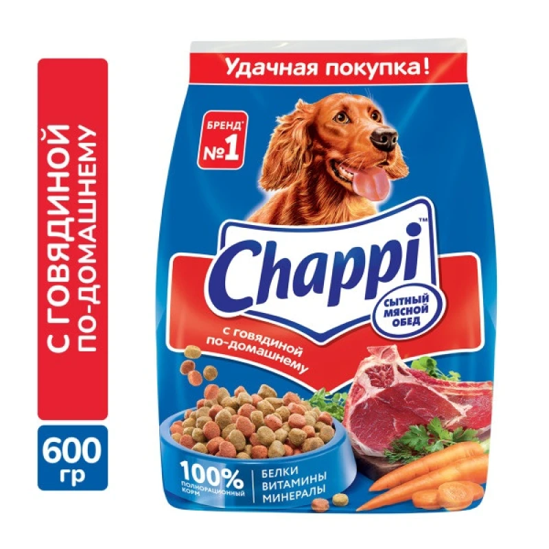 Сухой корм Чаппи с говядиной для взрослых собак, 600 г