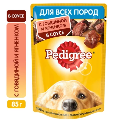 Корм Pedigree для взрослых собак с говядиной и ягненком в соусе