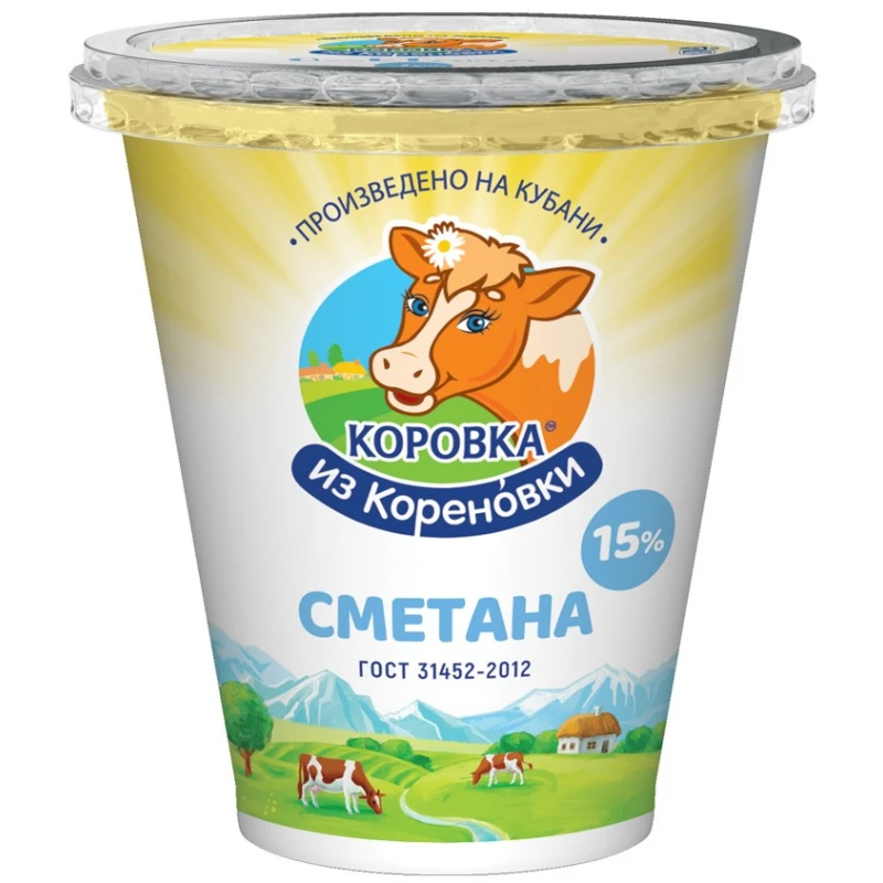 Сметана 15% 300г стакан — Коровка из Кореновки