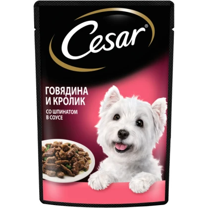 Корм Цезарь Пауч Говядина/Кролик со шпинатом соус