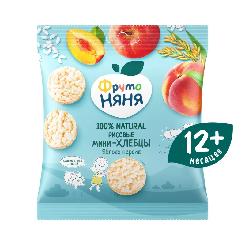 Мини-хлебцы рисовые ФрутоНяня яблоко, персик с пребиотиком 30 г