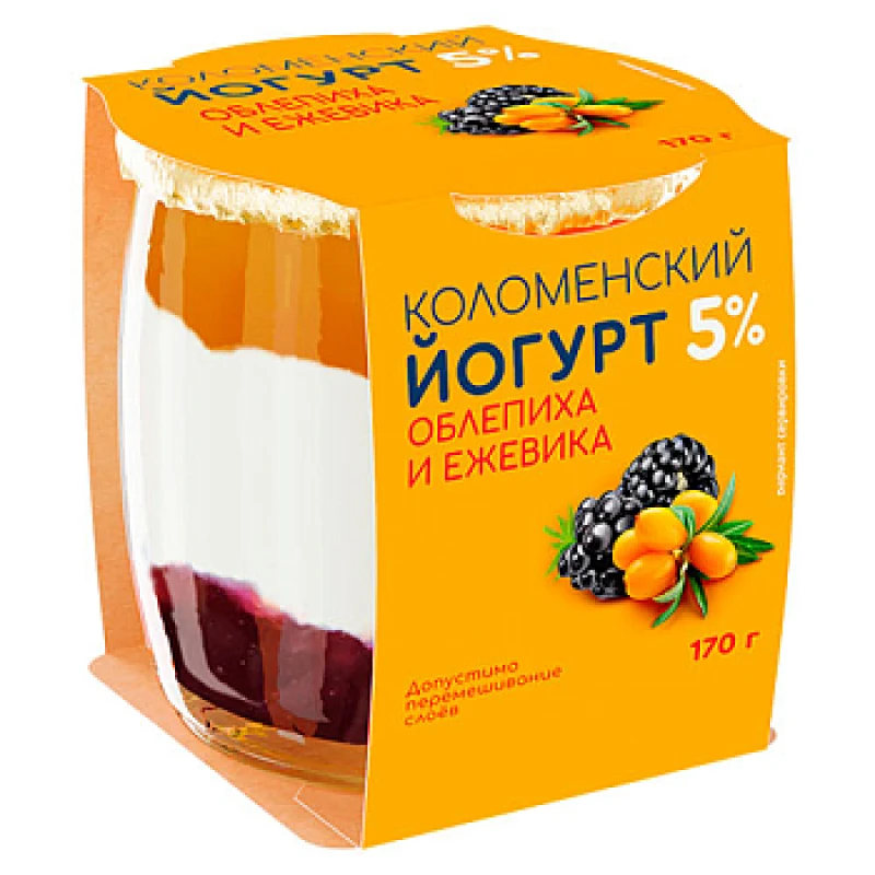 БЗМЖ Йогурт Коломенский 5% облепиха/ежевика 170г ст/б