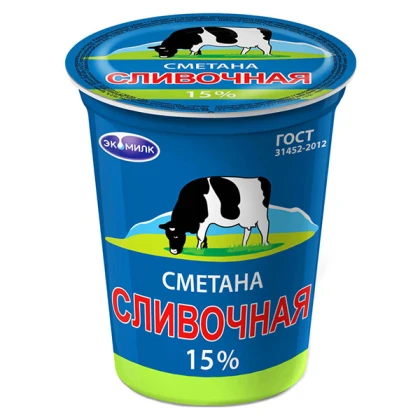БЗМЖ Сметана Экомилк Сливочная 15%