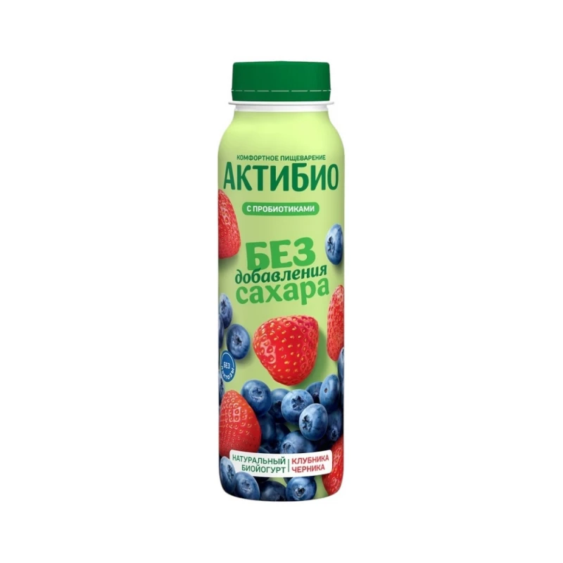 БЗМЖ Биойогурт безлактозный АктиБио Клубника черника 1,5% 260г