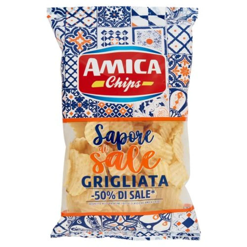 Чипсы без соли рифленые SAPORE DI SALE, GRIGLIATA, AMICA CHIPS