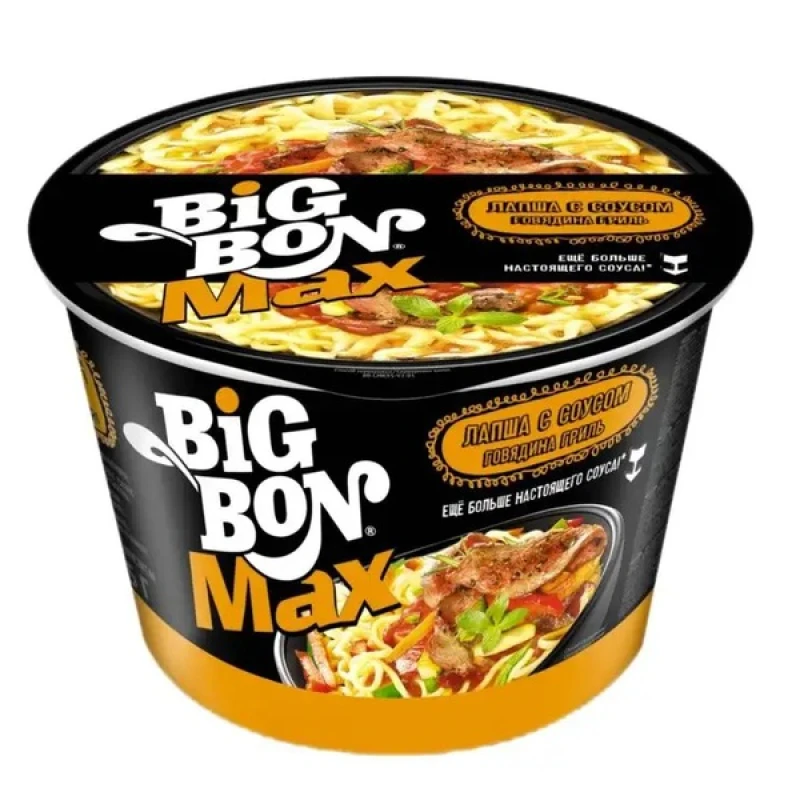 Лапша Big Bon Max быстрого приготовления с говядиной-гриль в соусе