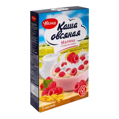 Каша Увелка овсяная со сливками и малиной