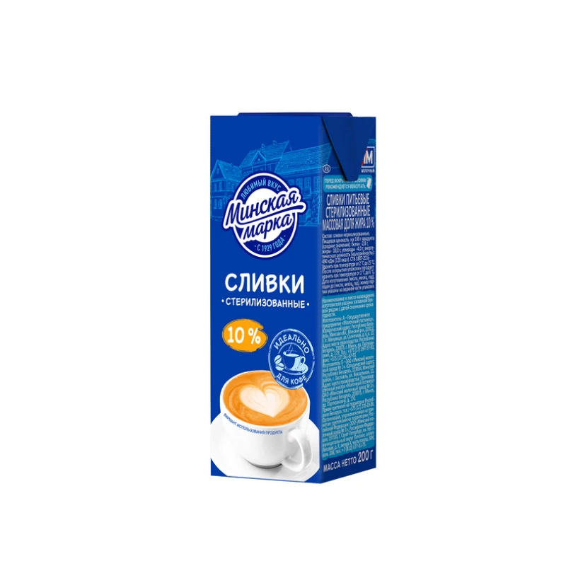 Сливки стерилизованные «Минская марка» 10% тетра-брик 200 г