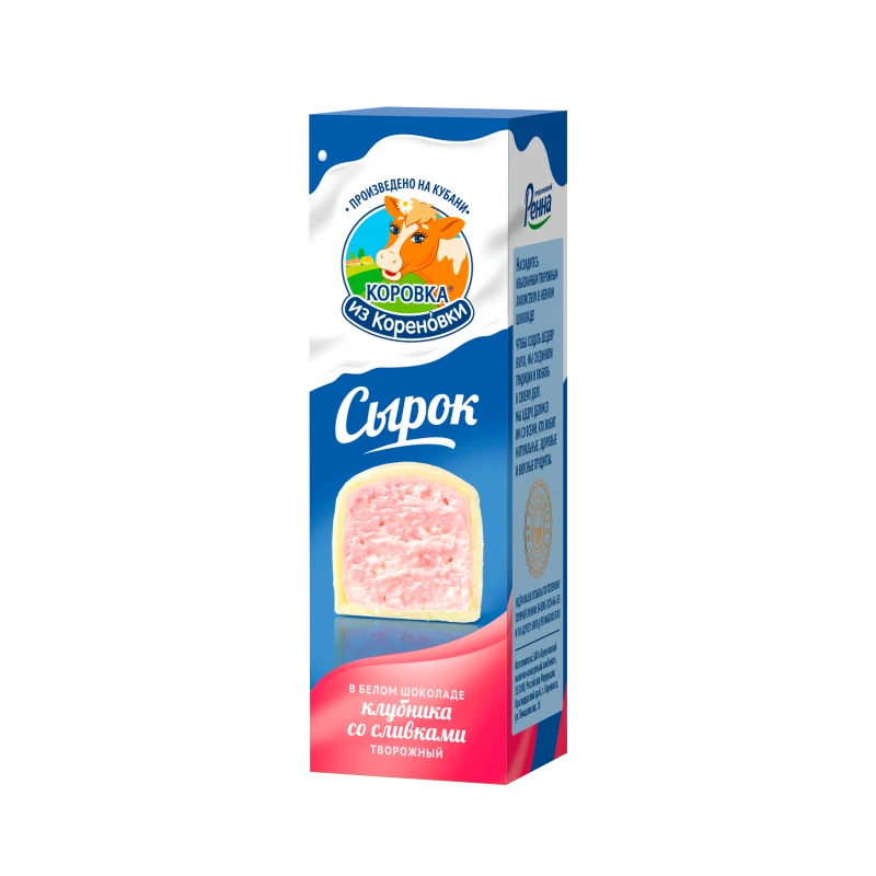 Творожный сырок КизК Клубника со сливками в белом шоколаде 23% 40г