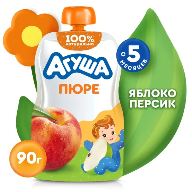 Пюре Агуша Pouch-pack яблоко-персик (с 6 мес) 90 г