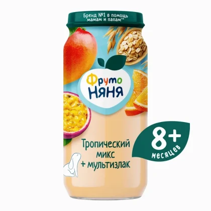 Пюре ФрутоНяня стекло "Тропический микс" яблоко банан манго апельсин маракуйя
