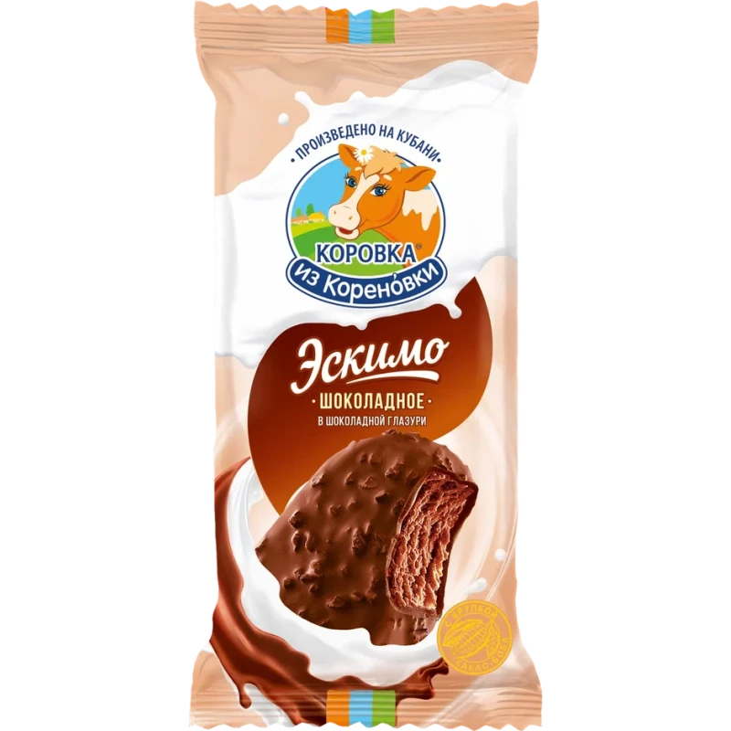 Мороженое Коровка из Кореновки эскимо шоколадное в шоколадной глазури с какао-крупкой 15% 70г