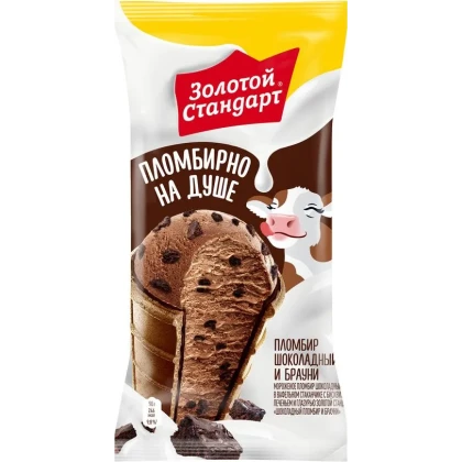 Мороженое Золотой Стандарт пломбир шоколадный и брауни, 90 г, стакан