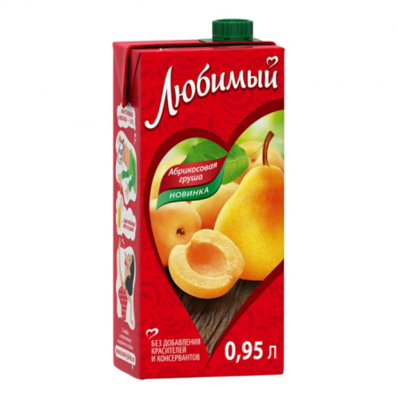 Сок Любимый Абрикосовая груша яблоко-абрикос с мякотью 0,95 л