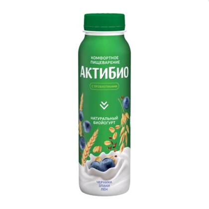 БЗМЖ АктиБио Биойогурт питьевой Черника-5 злаков-семена льна 1,6%