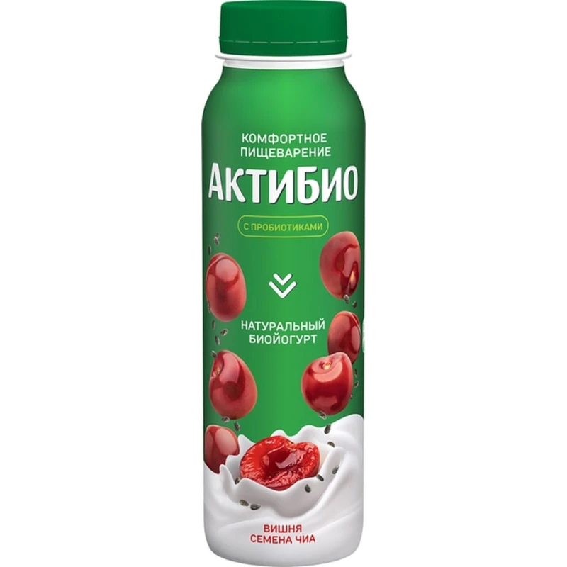 Биойогурт АктиБио питьевой с вишней и семенами чиа 1,5% 260 г