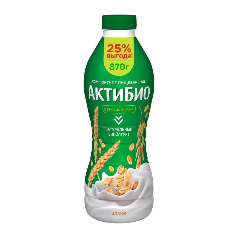 БЗМЖ АктиБио Биойогурт питьевой Злаки 1,6% 870 г