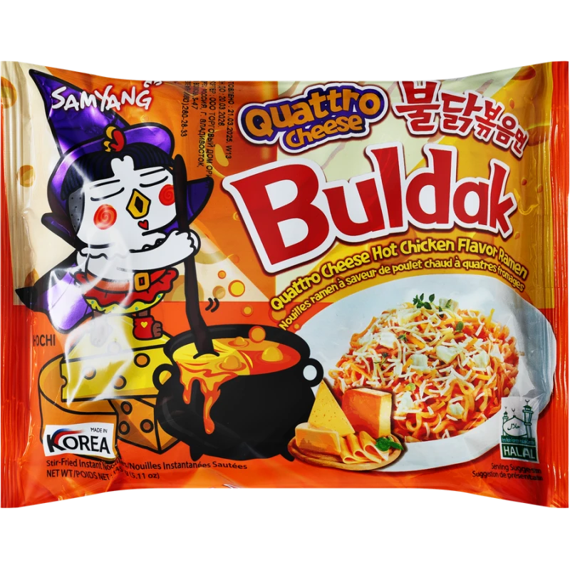 Лапша Samyang Buldak в соусе 4 сыра, со вкусом острой курицы