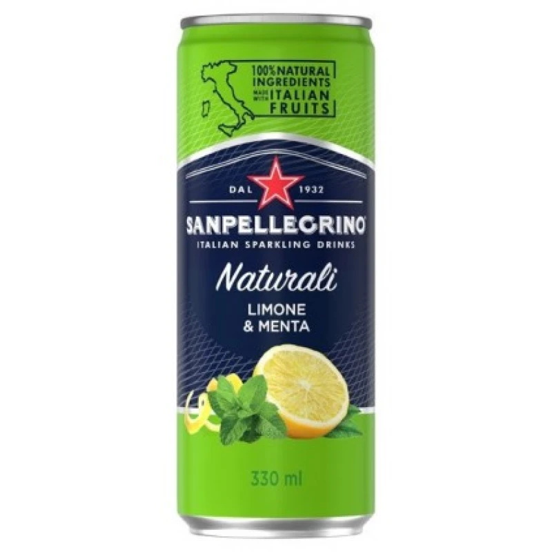 Напиток San Pellegrino Naturali лимон и мята газированный безалкогольный 0,33 л ж/б