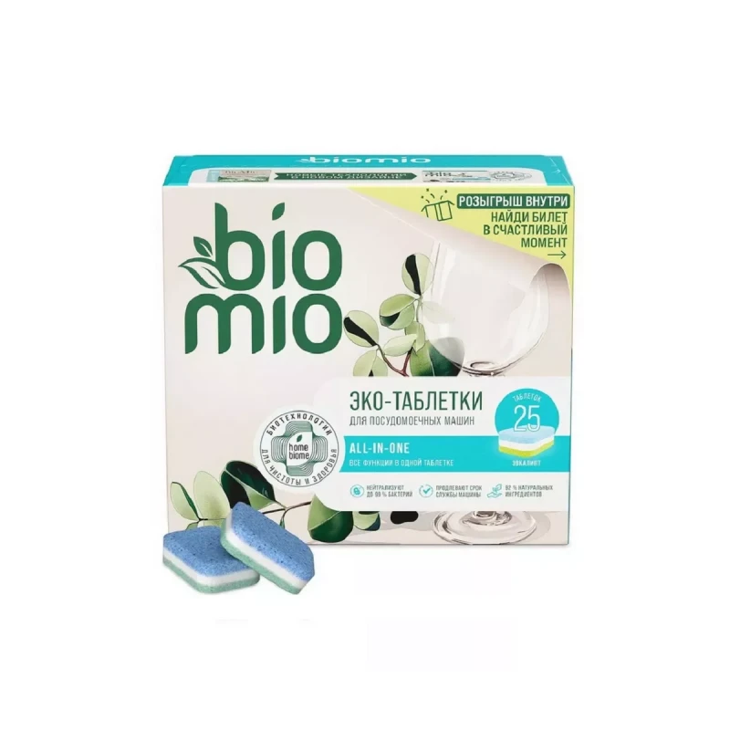 Таблетки BioMio для посудомоечной машины эвкалипт 16г/25 шт