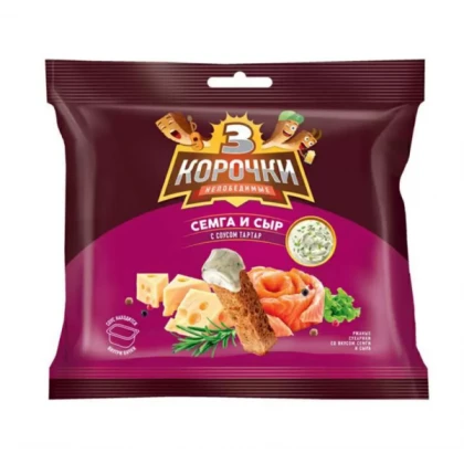 Сухарики 3 корочки сыр-семга + соус Тар-тар